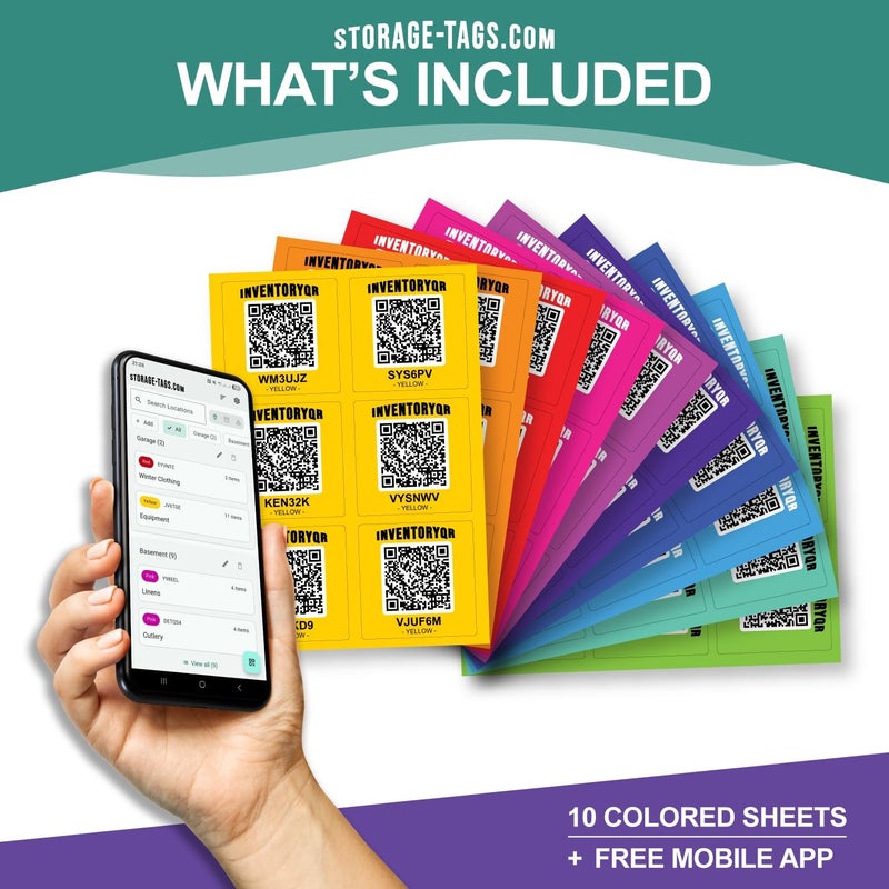 STORAGE-TAGS QR Code Storage Tags (Multicolored) - Smart Stickers - Tracking Labels for Totes - Scan Storage Bins & Containers - Moving House - Track Inventory - Android and iOS App - Pack of 60 - Image 2